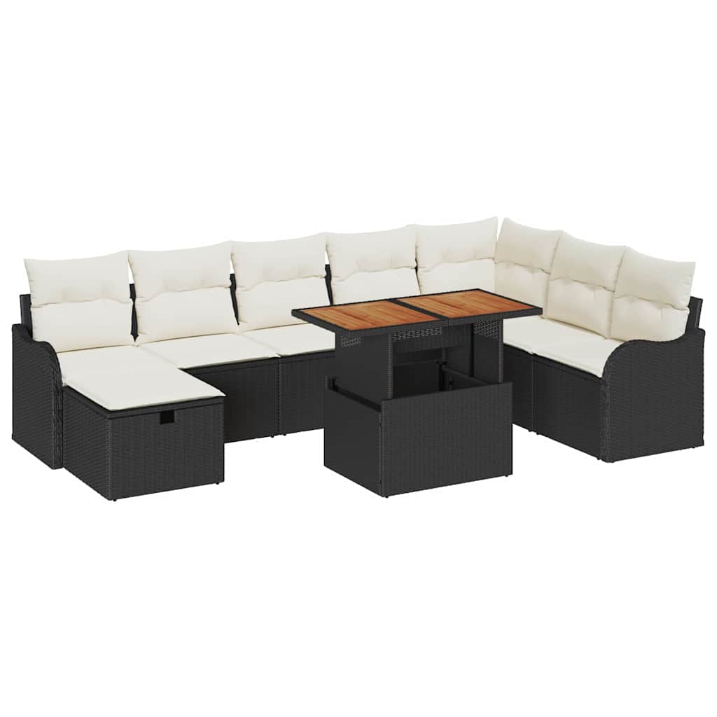 Conjunto de Sofá de Jardim 9 pcs Preto Rattan Sintético