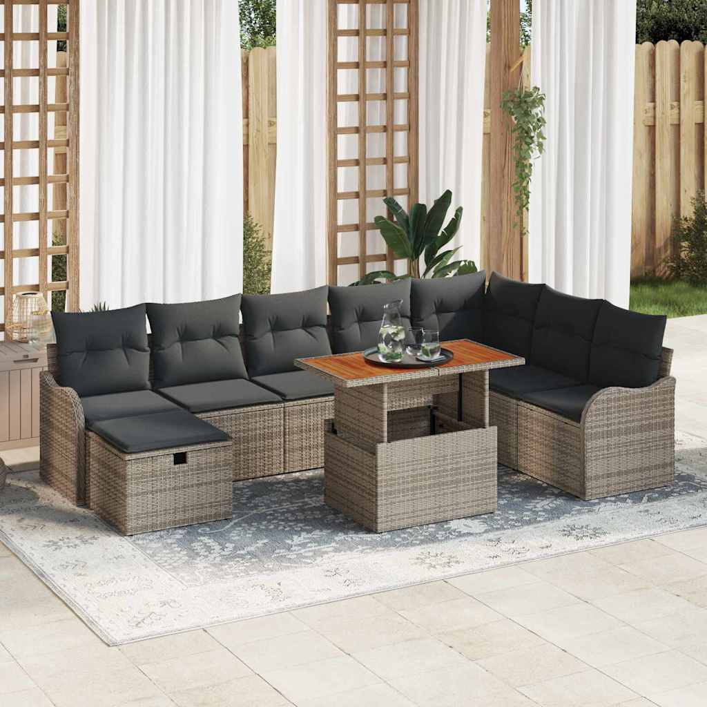 Conjunto de Sofá de Jardim 9 pcs Cinzeto Rattan Sintético
