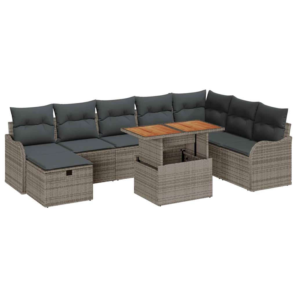 Conjunto de Sofá de Jardim 9 pcs Cinzeto Rattan Sintético