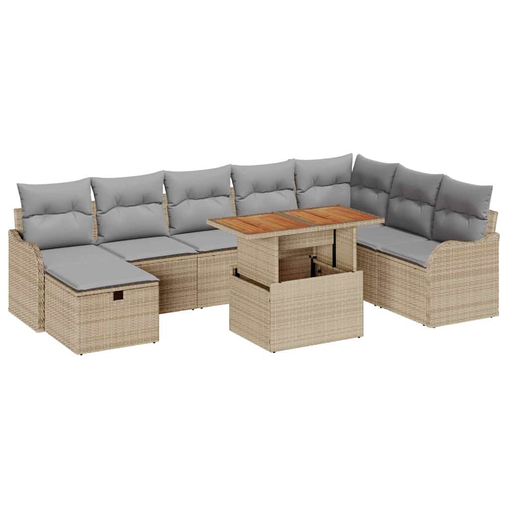 Conjunto de Sofá de Jardim 9 pcs Bege Rattan Sintético