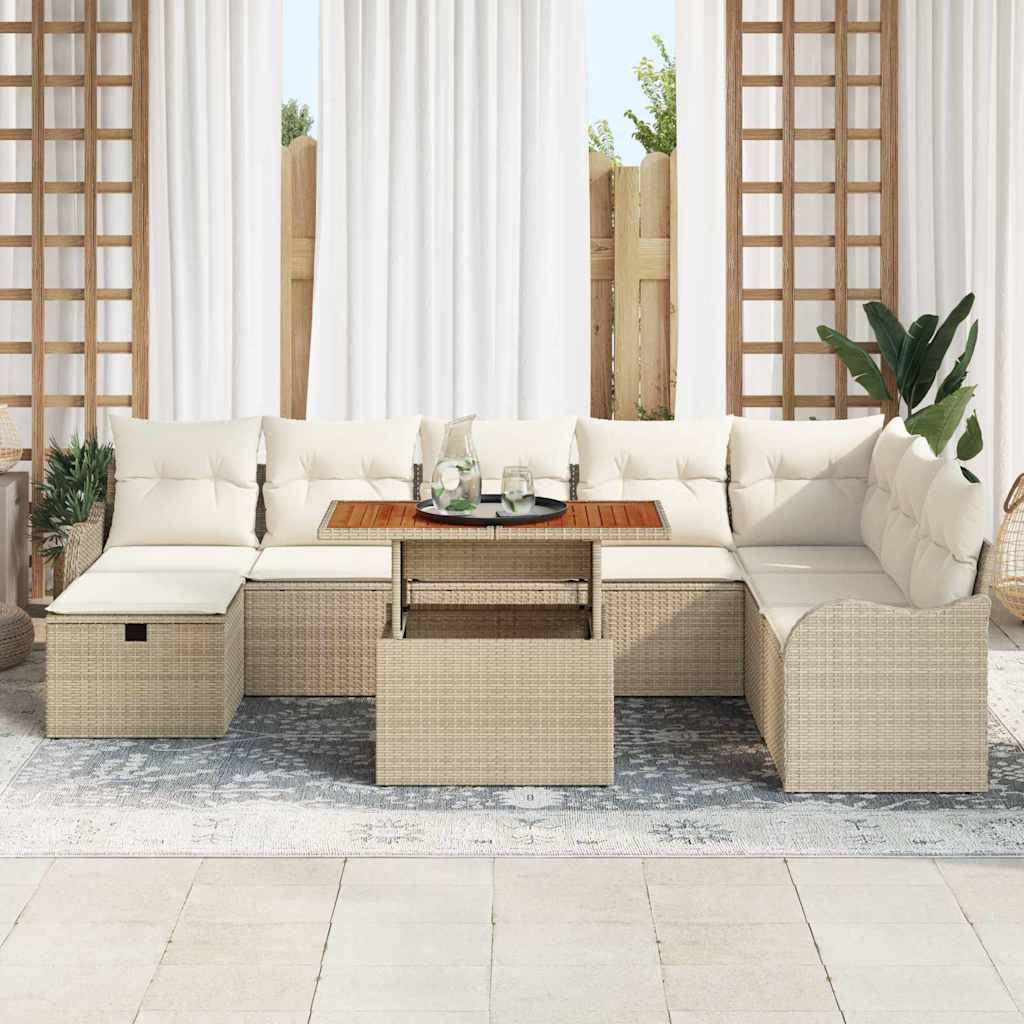 Conjunto de Sofá de Jardim 9 pcs Bege Rattan Sintético