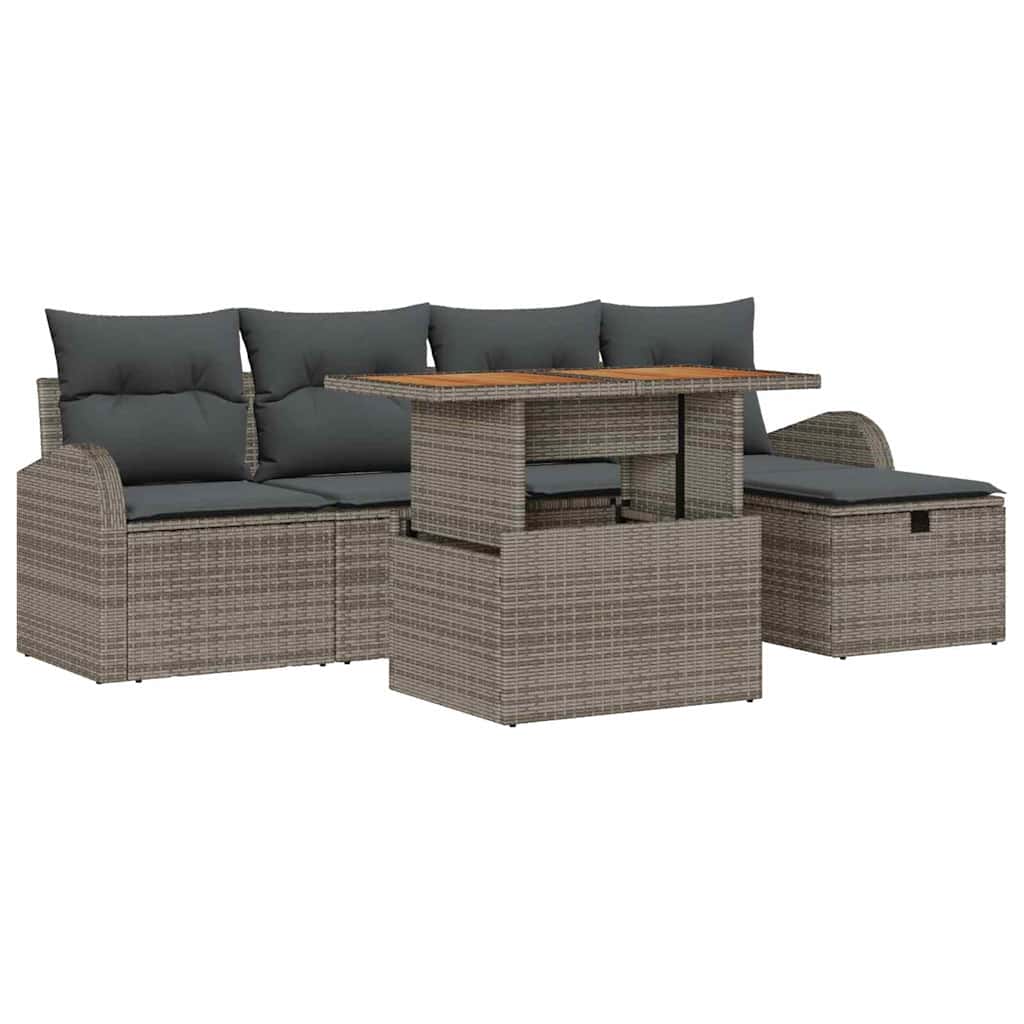 Conjunto de Sofá de Jardim 6 pcs Cinzeto Rattan Sintético