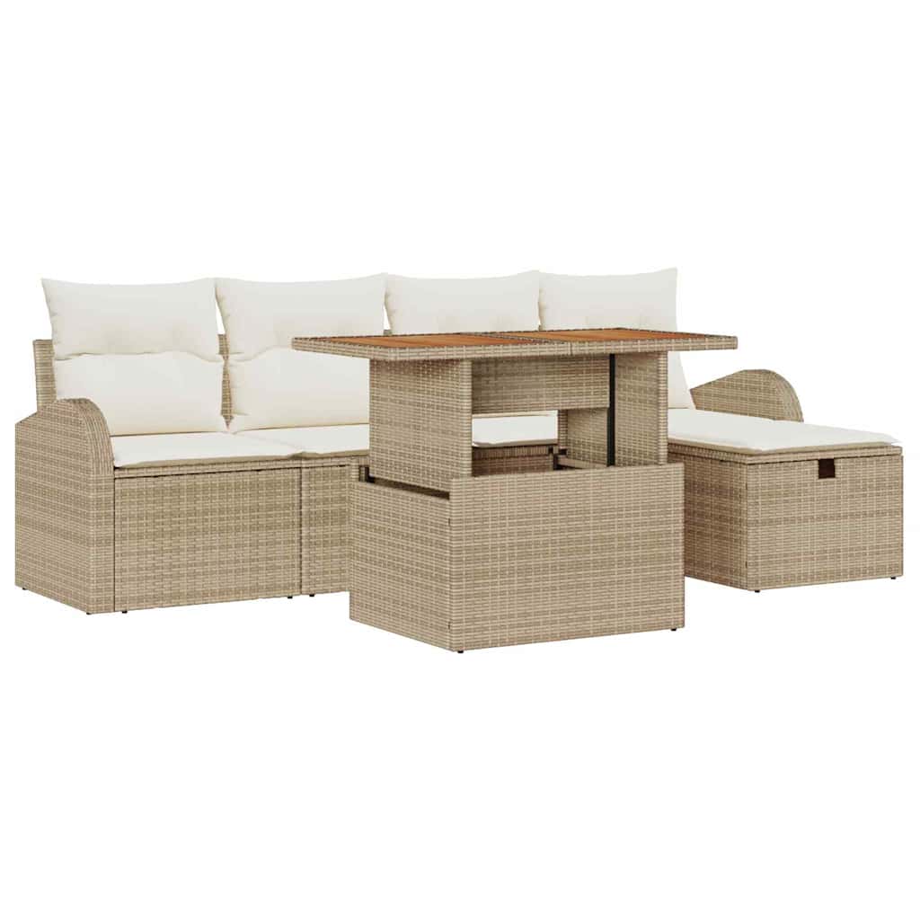 Conjunto de Sofá de Jardim 6 pcs Bege Rattan Sintético