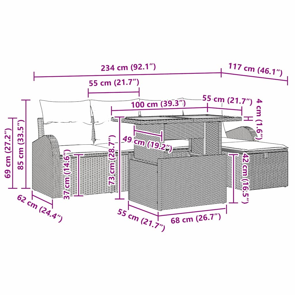 Conjunto de Sofá de Jardim 6 pcs Preto Rattan Sintético