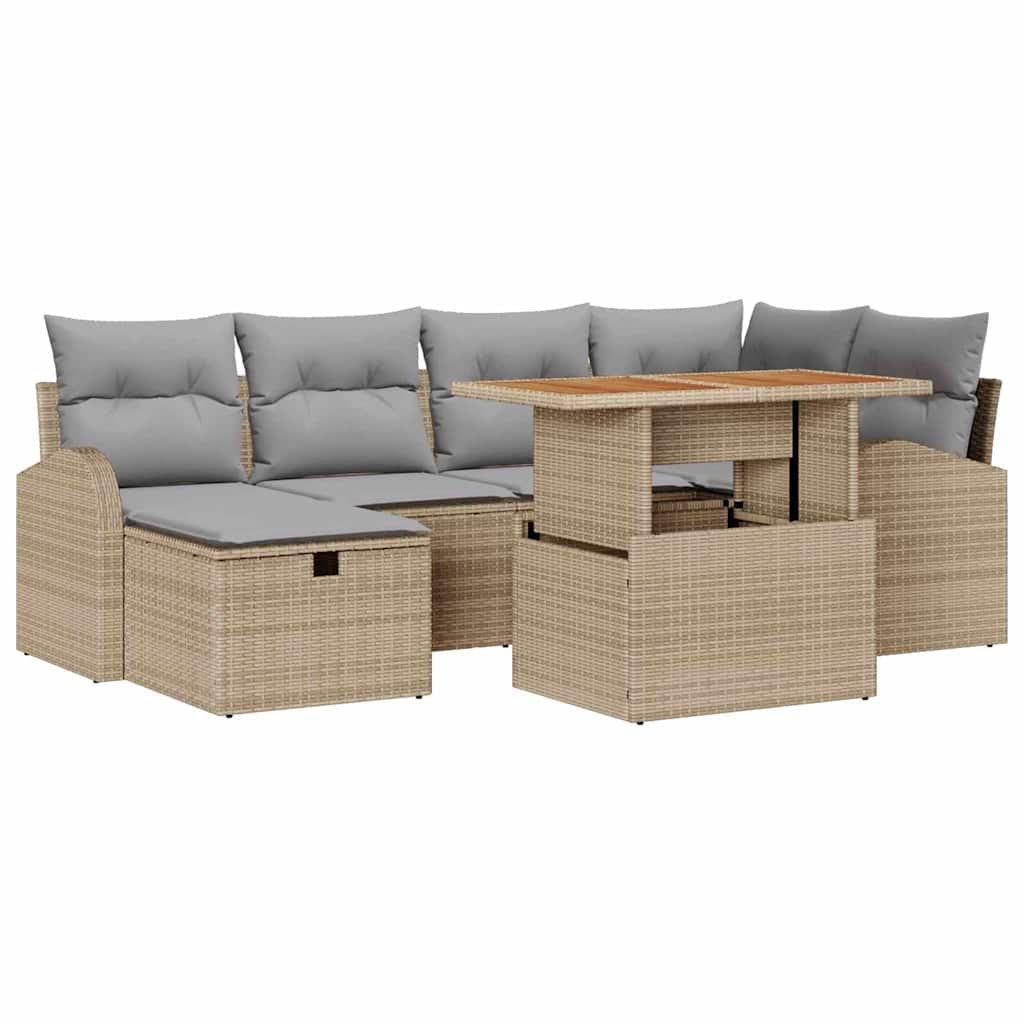 Conjunto de Sofá de Jardim 7 pcs Bege Rattan Sintético