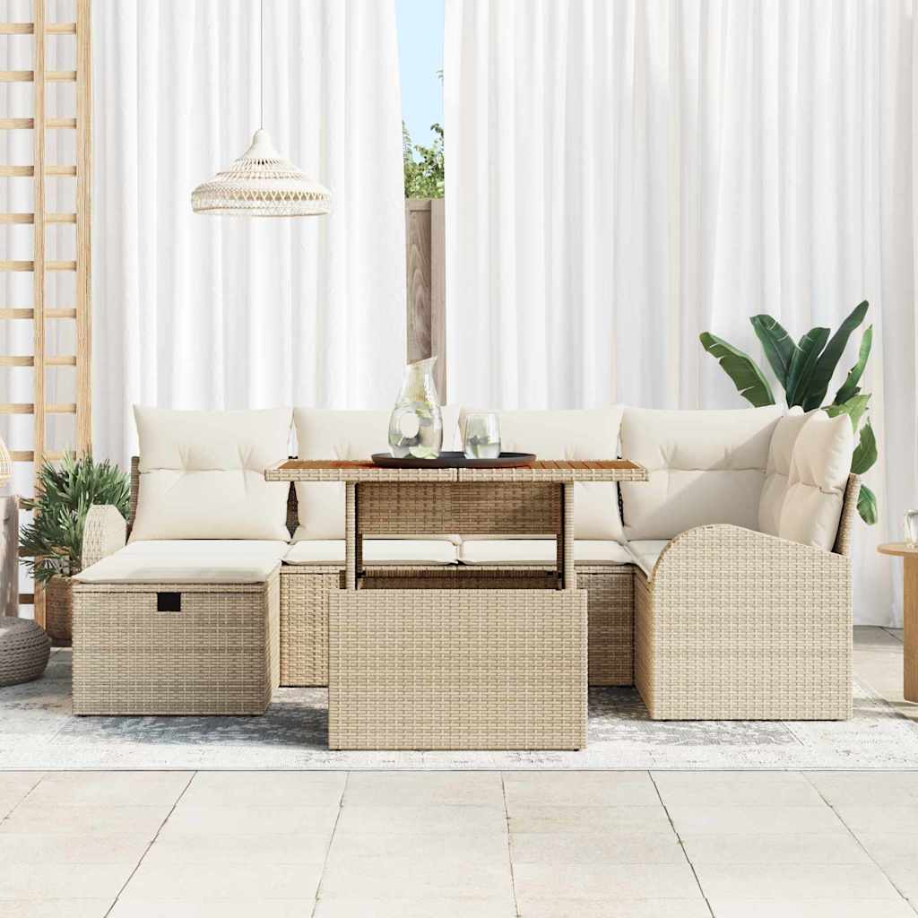 Conjunto de Sofá de Jardim 7 pcs Bege Rattan Sintético