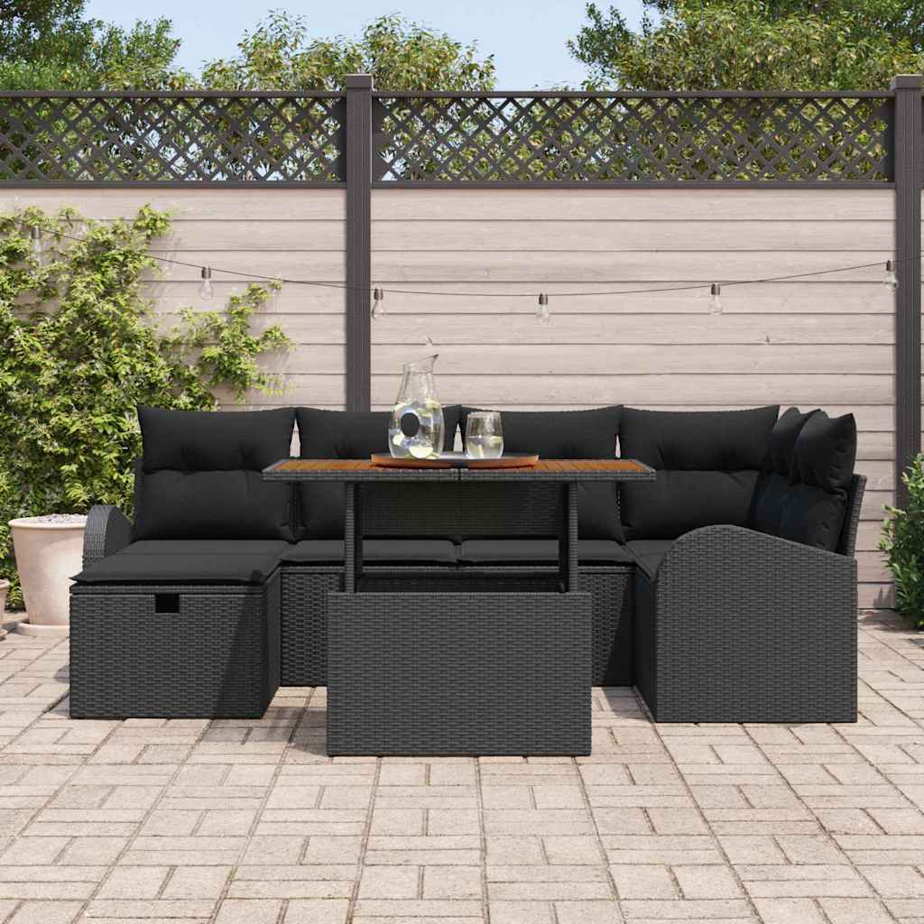 Conjunto de Sofá de Jardim 7 pcs Preto Rattan Sintético