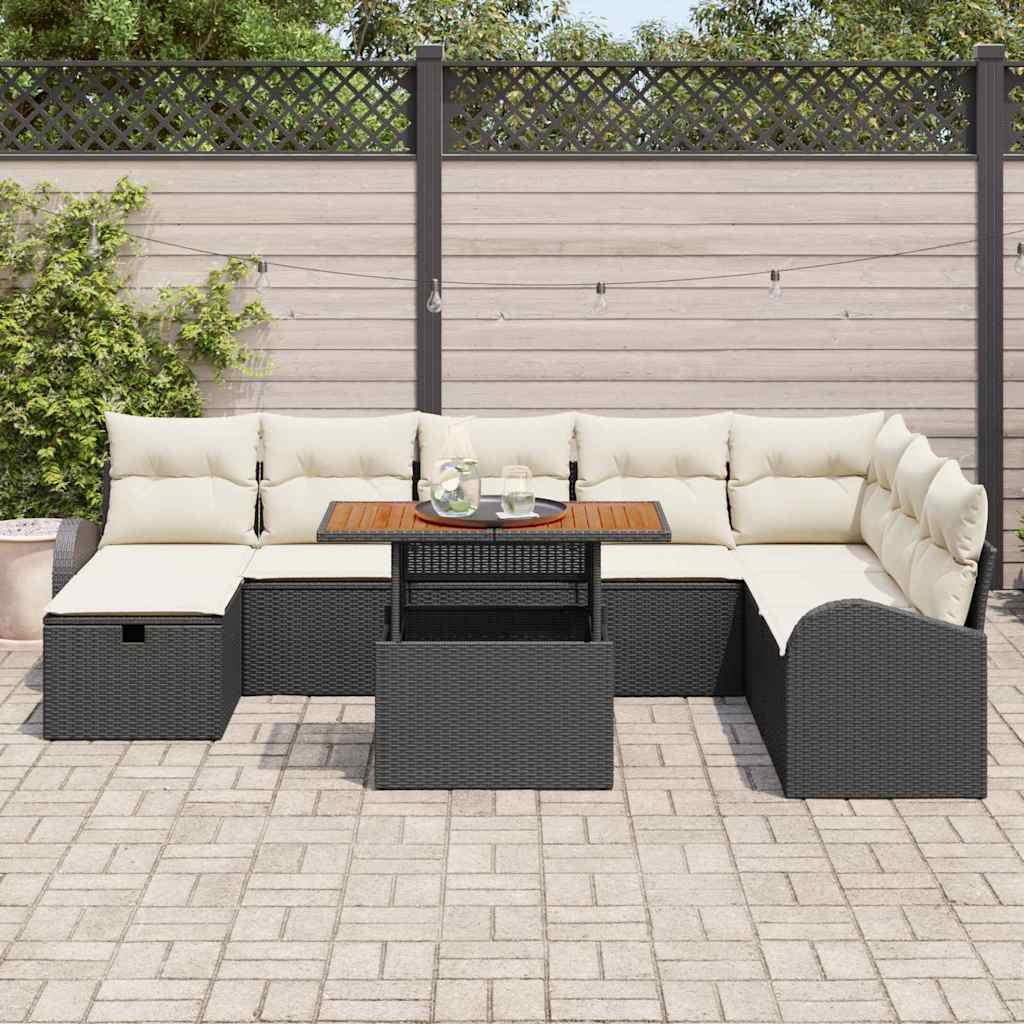 Conjunto de Sofá de Jardim 9 pcs Preto Rattan Sintético