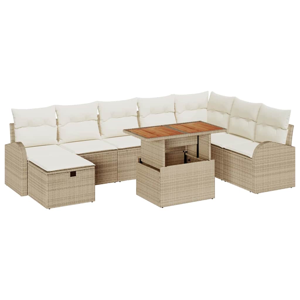 Conjunto de Sofá de Jardim 9 pcs Bege Rattan Sintético