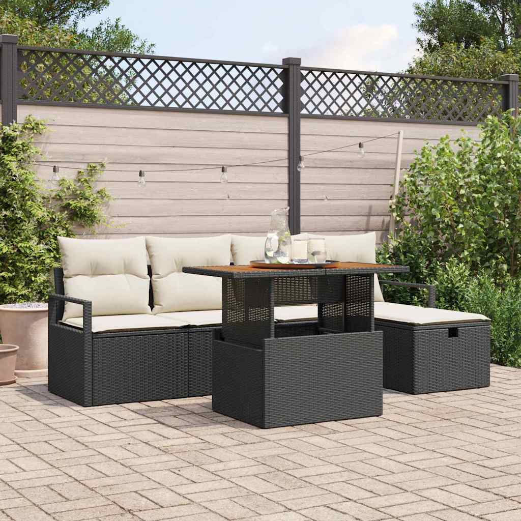 Conjunto de Sofá de Jardim 6 pcs Preto Rattan Sintético