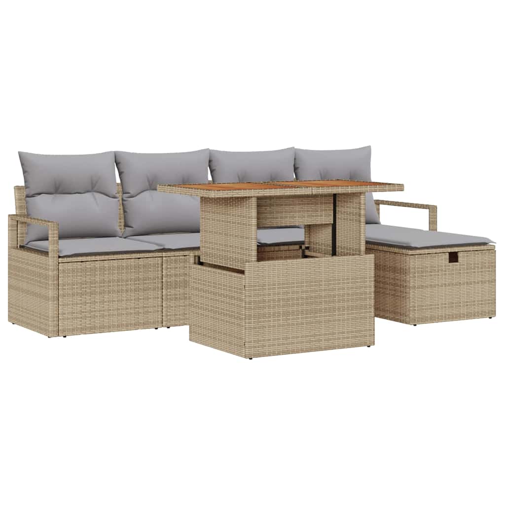 Conjunto de Sofá de Jardim 6 pcs Bege Rattan Sintético