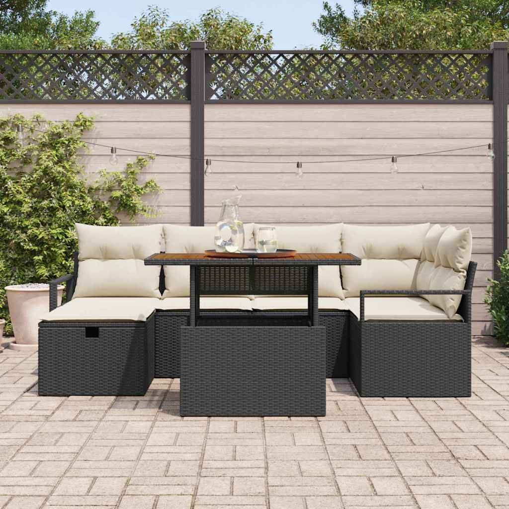 Conjunto de Sofá de Jardim 7 pcs Preto Rattan Sintético