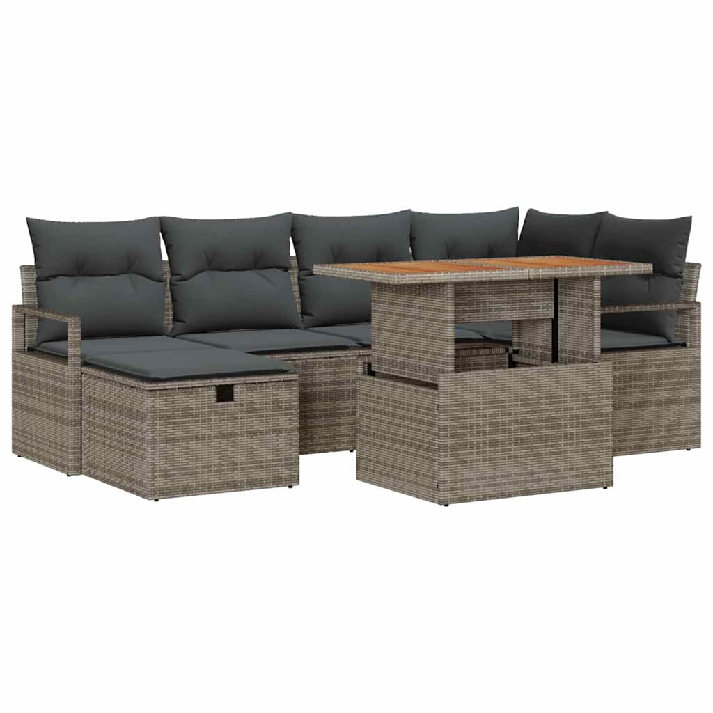Conjunto de Sofá de Jardim 7 pcs Cinzeto Rattan Sintético
