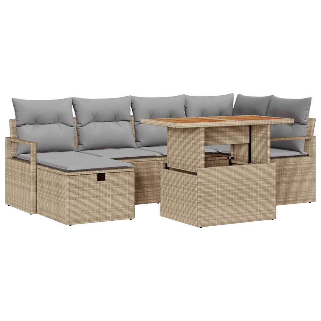 Conjunto de Sofá de Jardim 7 pcs Bege Rattan Sintético