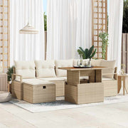 Conjunto de Sofá de Jardim 7 pcs Bege Rattan Sintético