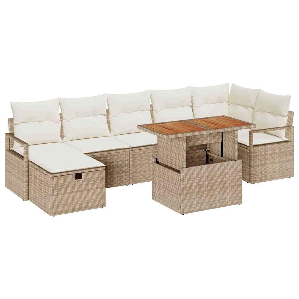 Conjunto de Sofá de Jardim 8 pcs Bege Rattan Sintético