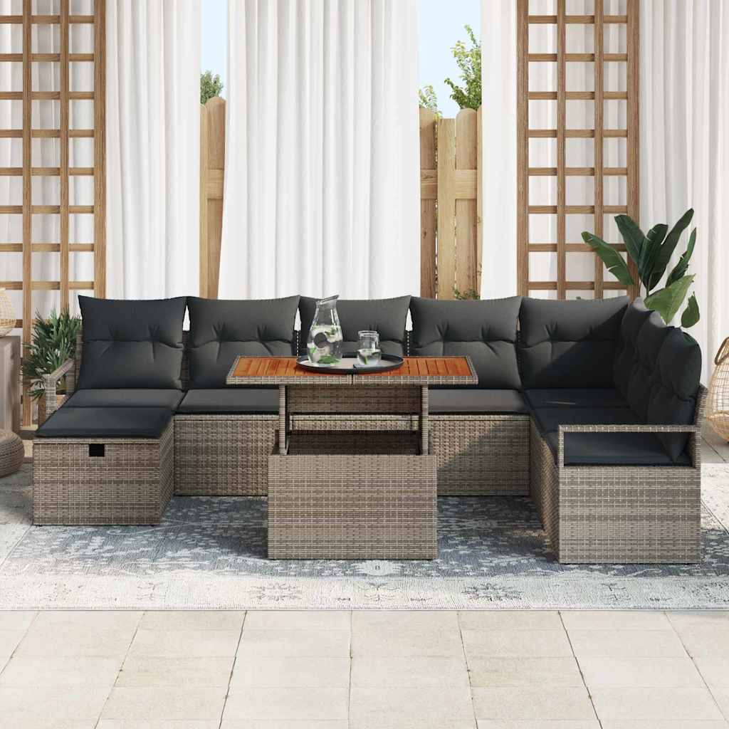 Conjunto de Sofá de Jardim 9 pcs Cinzeto Rattan Sintético
