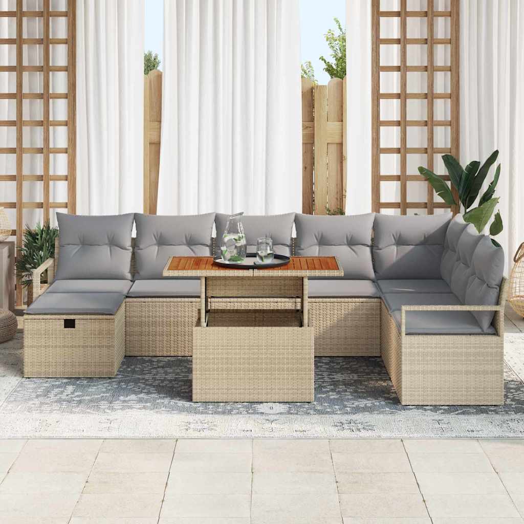 Conjunto de Sofá de Jardim 9 pcs Bege Rattan Sintético