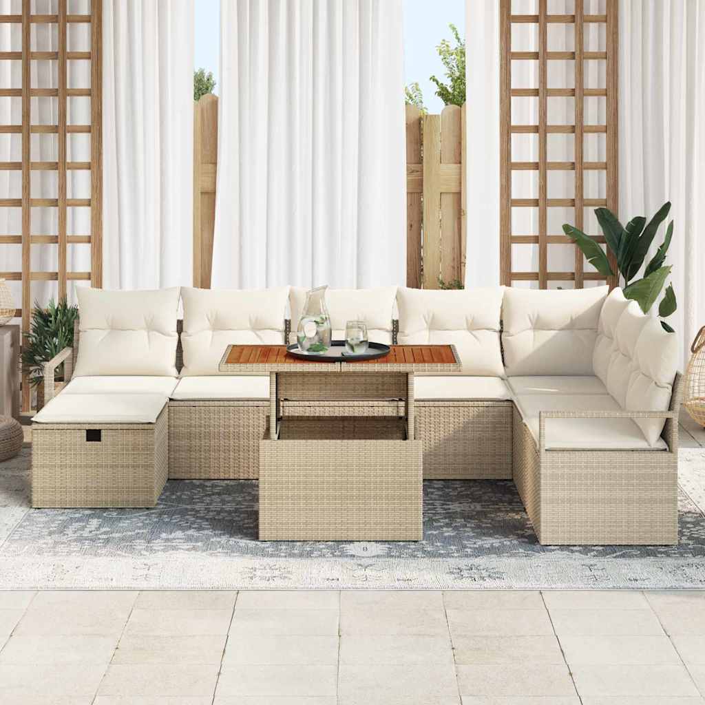 Conjunto de Sofá de Jardim 9 pcs Bege Rattan Sintético