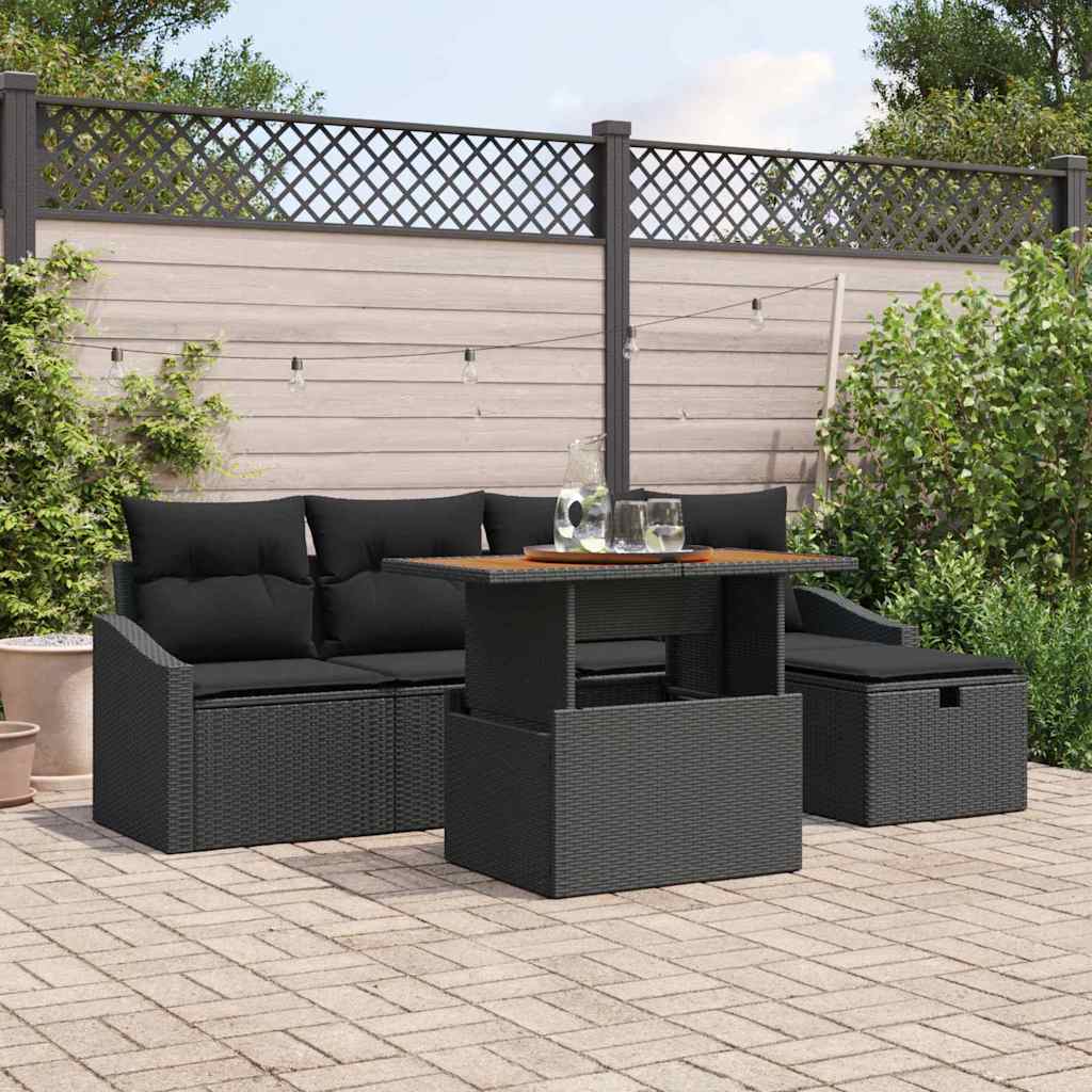 Conjunto de Sofá de Jardim 6 pcs Preto Rattan Sintético