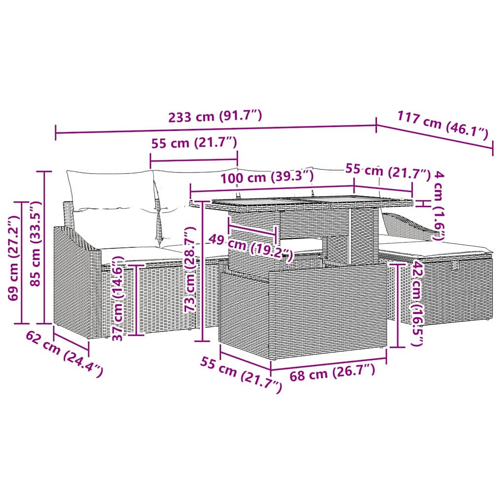 Conjunto de Sofá de Jardim 6 pcs Preto Rattan Sintético