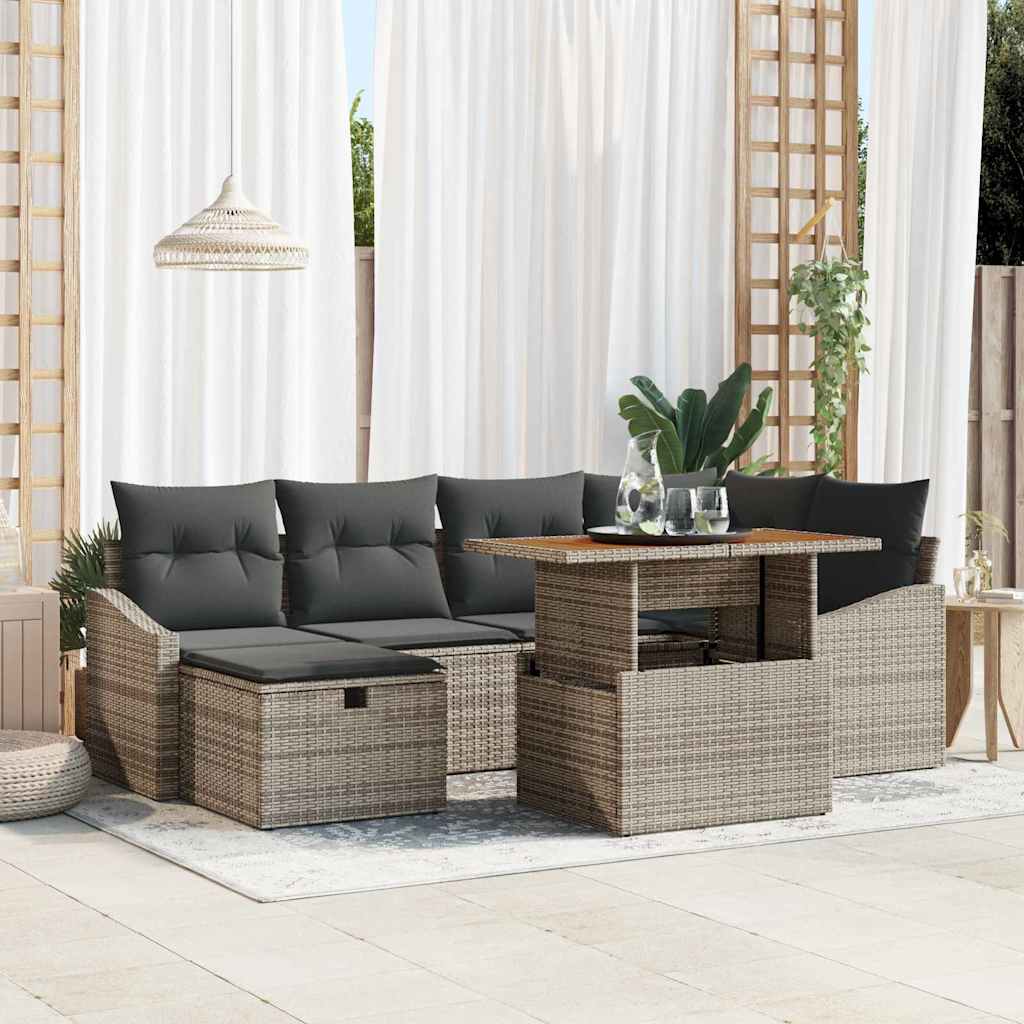 Conjunto de Sofá de Jardim 7 pcs Cinzeto Rattan Sintético