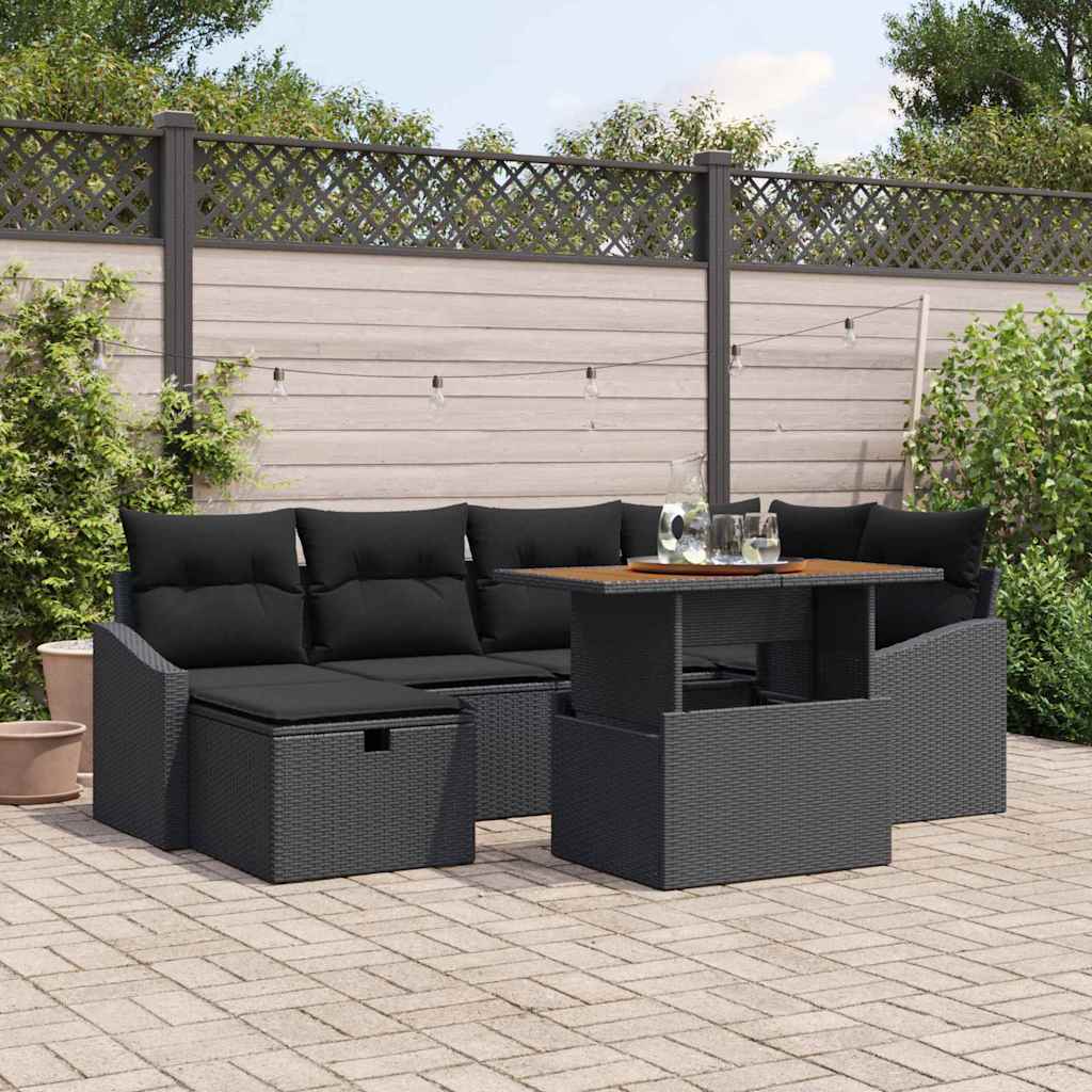 Conjunto de Sofá de Jardim 7 pcs Preto Rattan Sintético