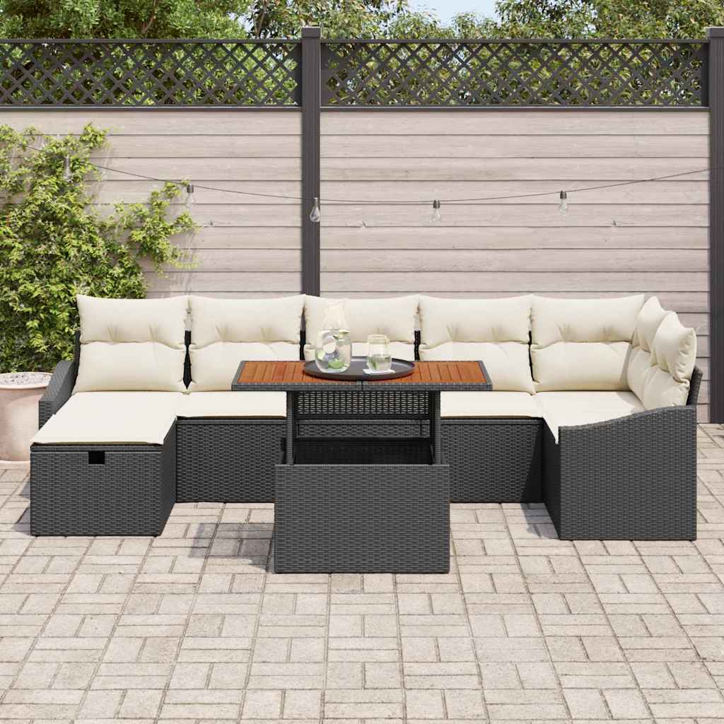 Conjunto de Sofá de Jardim 8 pcs Preto Rattan Sintético