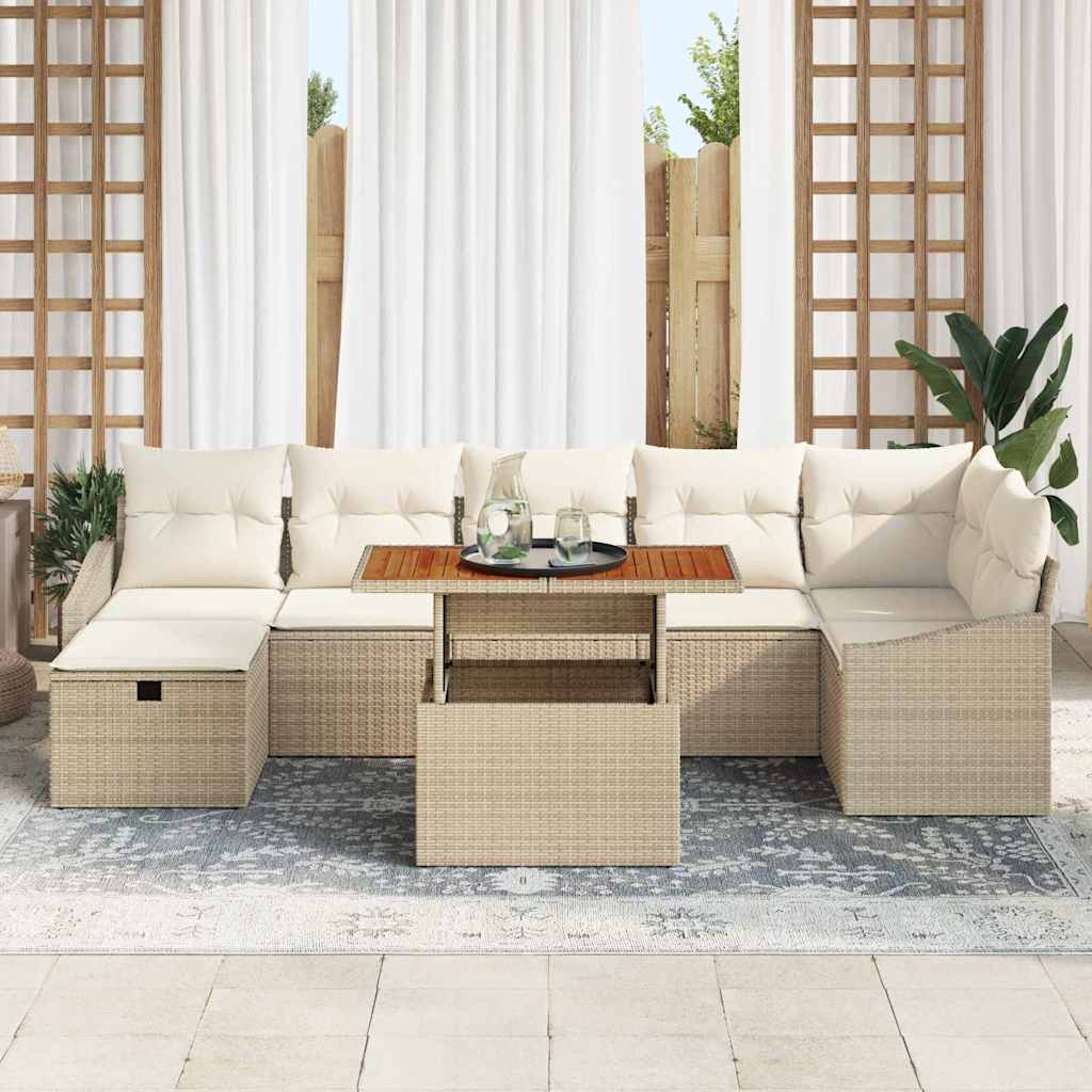 Conjunto de Sofá de Jardim 8 pcs Bege Rattan Sintético