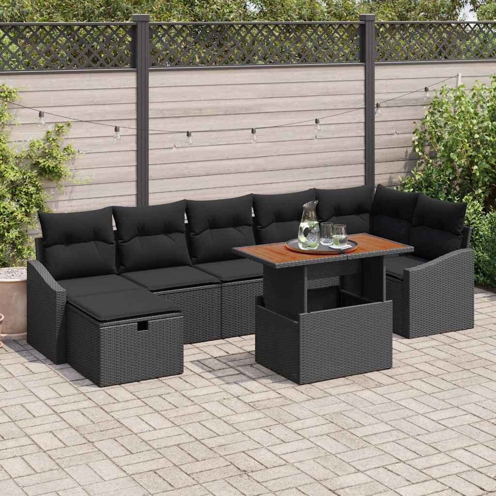 Conjunto de Sofá de Jardim 8 pcs Preto Rattan Sintético