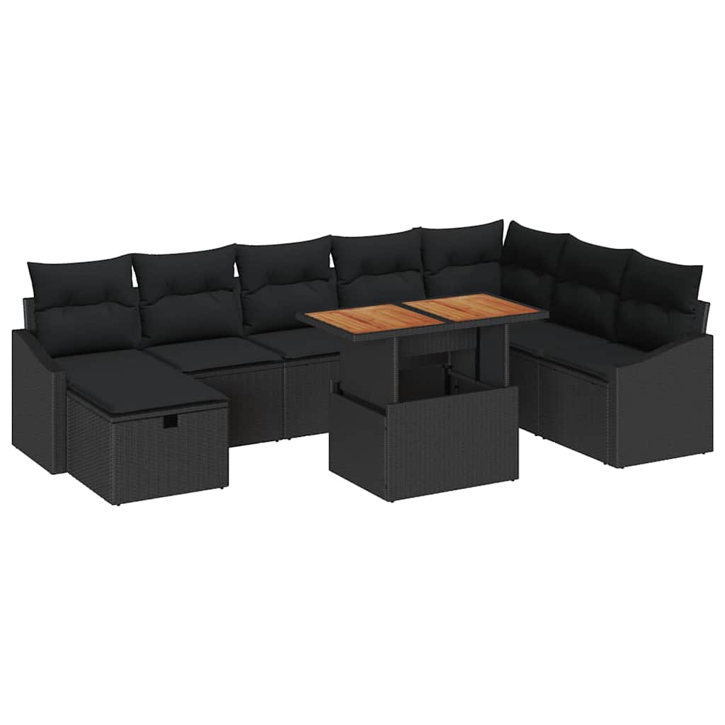 Conjunto de Sofá de Jardim 9 pcs Preto Rattan Sintético