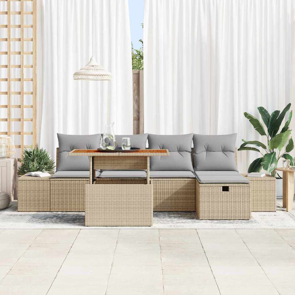 Conjunto de Sofá de Jardim 6 pcs Bege Rattan Sintético