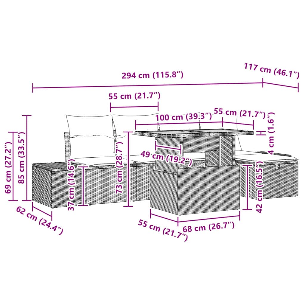 Conjunto de Sofá de Jardim 6 pcs Bege Rattan Sintético