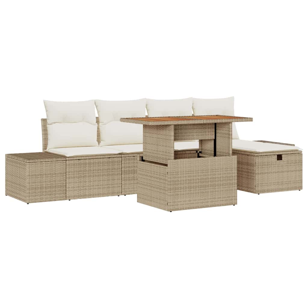 Conjunto de Sofá de Jardim 6 pcs Bege Rattan Sintético