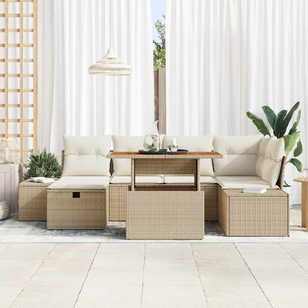 Conjunto de Sofá de Jardim 7 pcs Bege Rattan Sintético