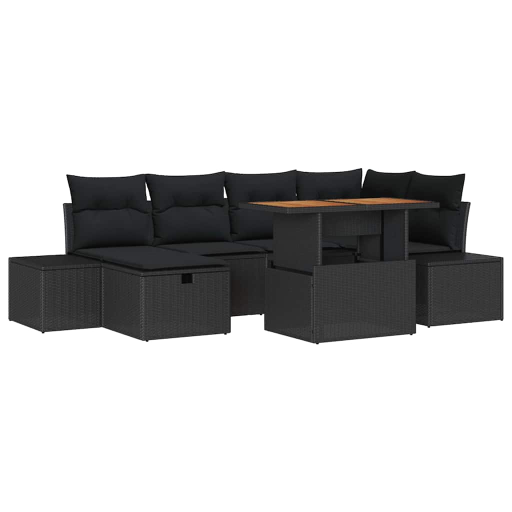 Conjunto de Sofá de Jardim 7 pcs Preto Rattan Sintético