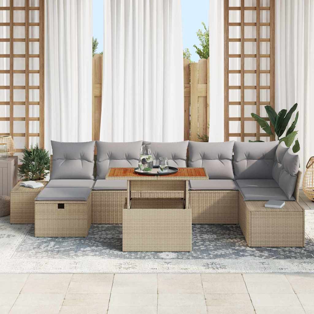 Conjunto de Sofá de Jardim 8 pcs Bege Rattan Sintético