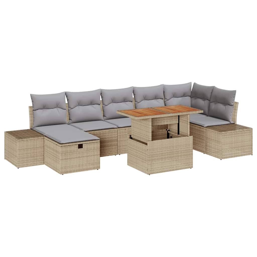 Conjunto de Sofá de Jardim 8 pcs Bege Rattan Sintético
