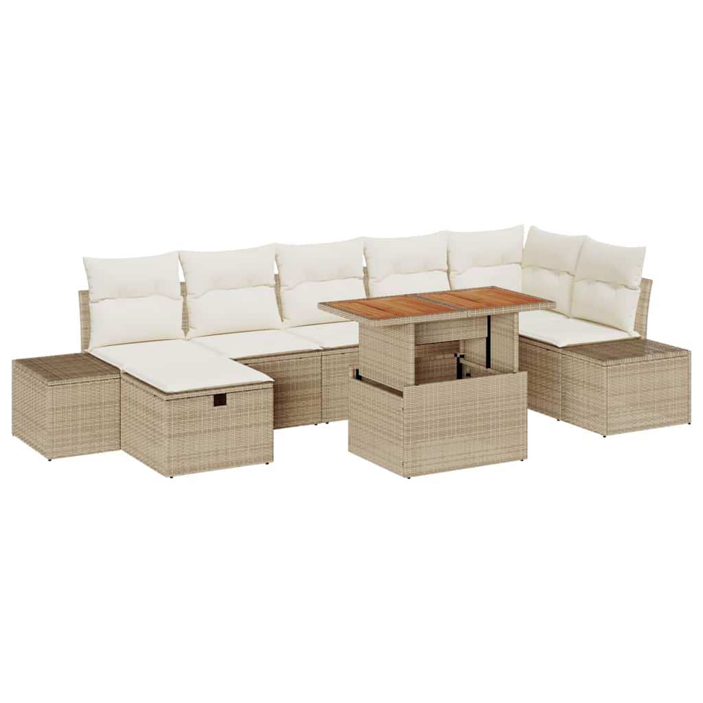 Conjunto de Sofá de Jardim 8 pcs Bege Rattan Sintético