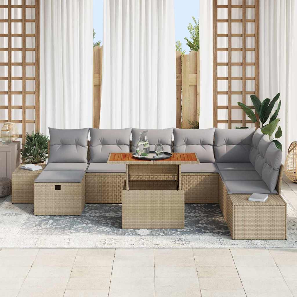 Conjunto de Sofá de Jardim 9 pcs Bege Rattan Sintético