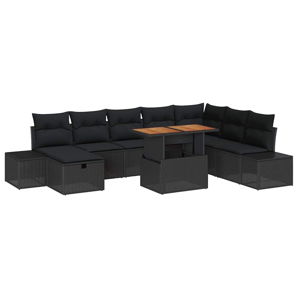 Conjunto de Sofá de Jardim 9 pcs Preto Rattan Sintético
