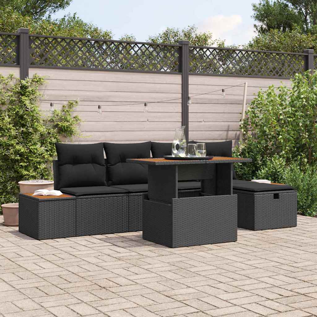 Conjunto de Sofá de Jardim 6 pcs Preto Rattan Sintético