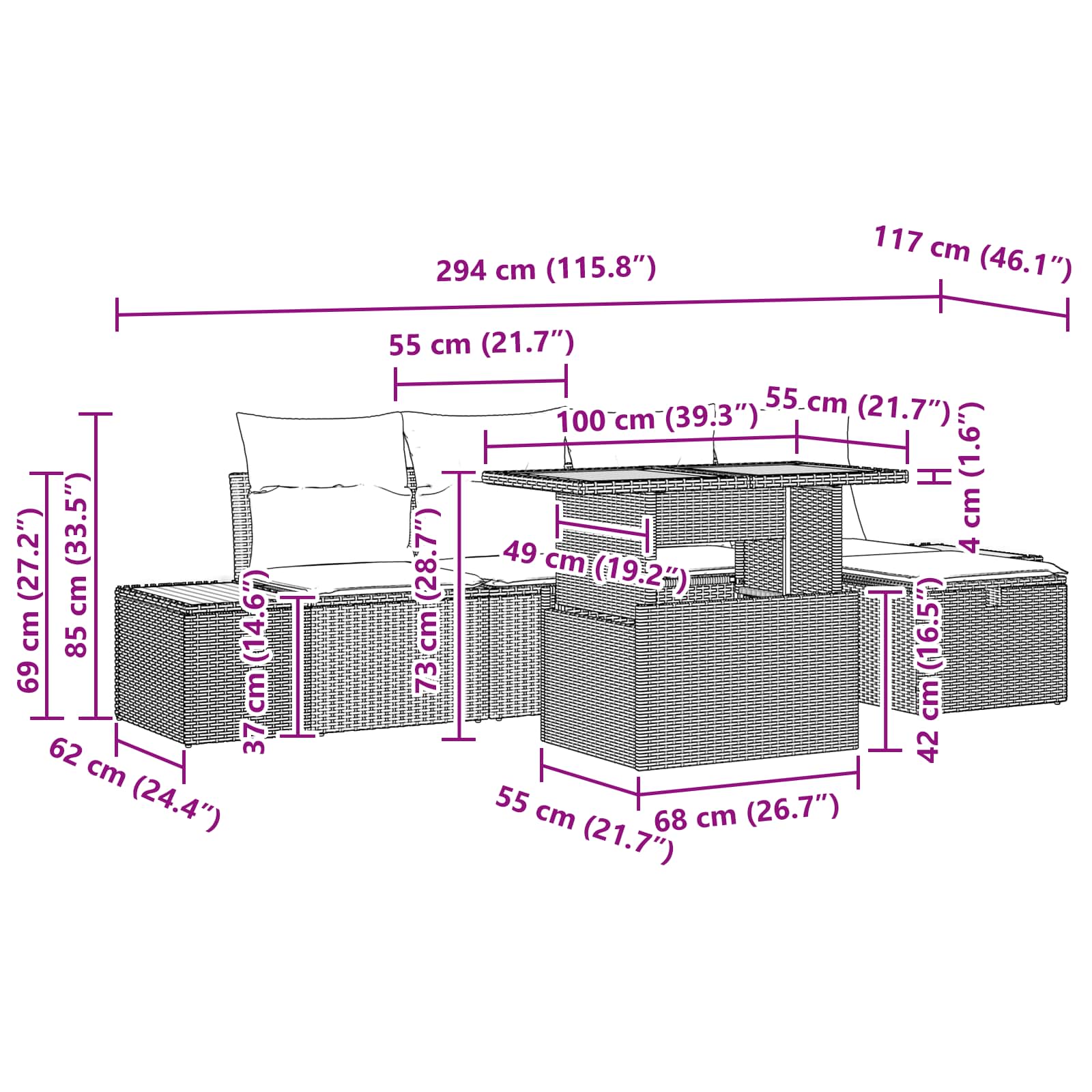 Conjunto de Sofá de Jardim 6 pcs Preto Rattan Sintético