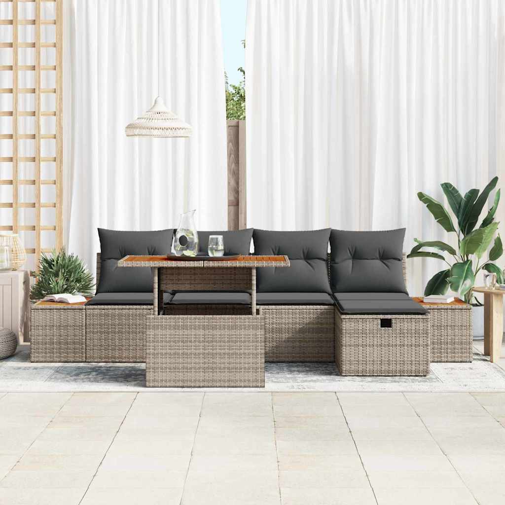 Conjunto de Sofá de Jardim 6 pcs Cinzeto Rattan Sintético