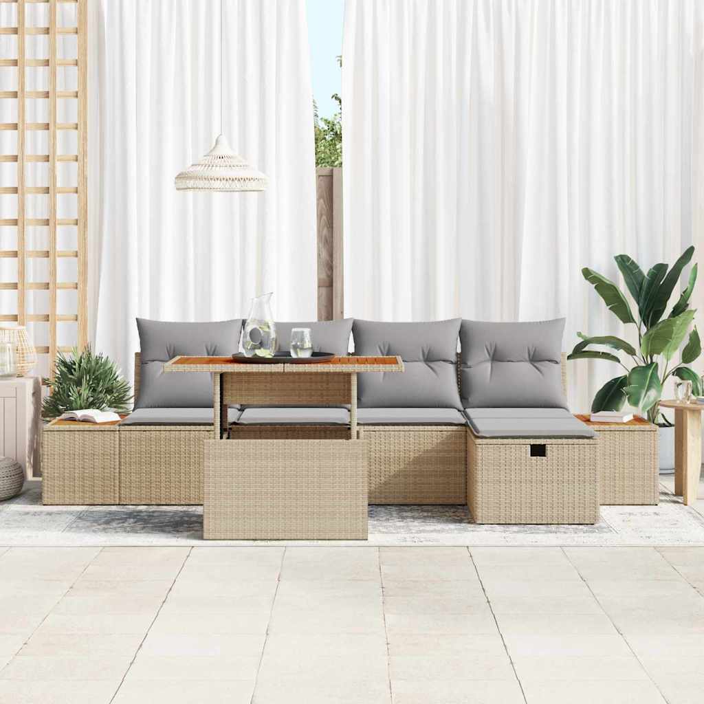 Conjunto de Sofá de Jardim 6 pcs Bege Rattan Sintético