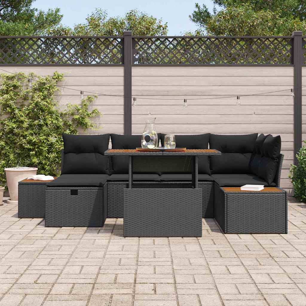 Conjunto de Sofá de Jardim 7 pcs Preto Rattan Sintético