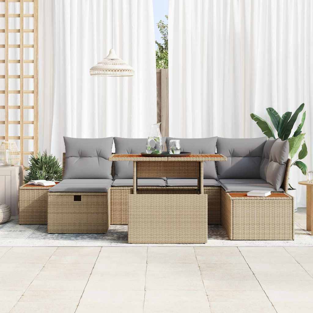 Conjunto de Sofá de Jardim 7 pcs Bege Rattan Sintético