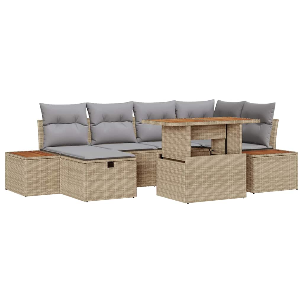 Conjunto de Sofá de Jardim 7 pcs Bege Rattan Sintético