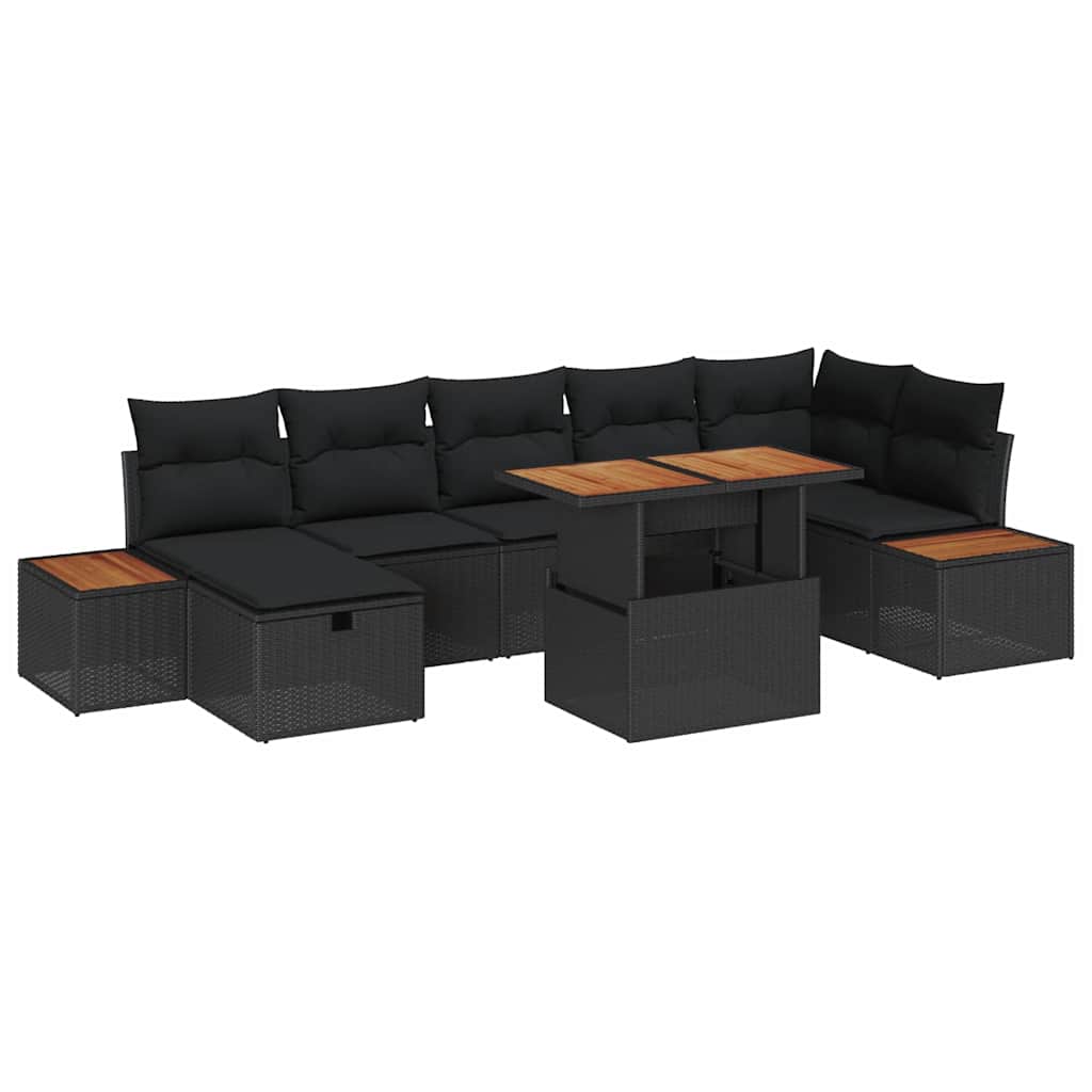 Conjunto de Sofá de Jardim 8 pcs Preto Rattan Sintético
