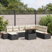 Conjunto de Sofá de Jardim 9 pcs Preto Rattan Sintético